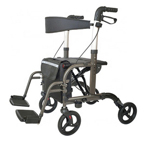 Lightweight folding rollator walker with seat and footrest for disabled