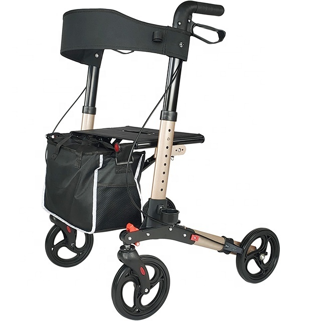 Rollator Walker with Seat for Seniors, Foldable Rolling Walker with Adjustable Handles