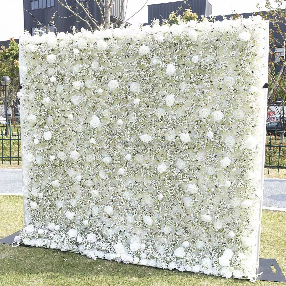 Wedding Backdrop 3d Cloth Flowers Wall Silk Rose Ball Centerpiece Runner Grid Base Flower Wall Panel For Wedding