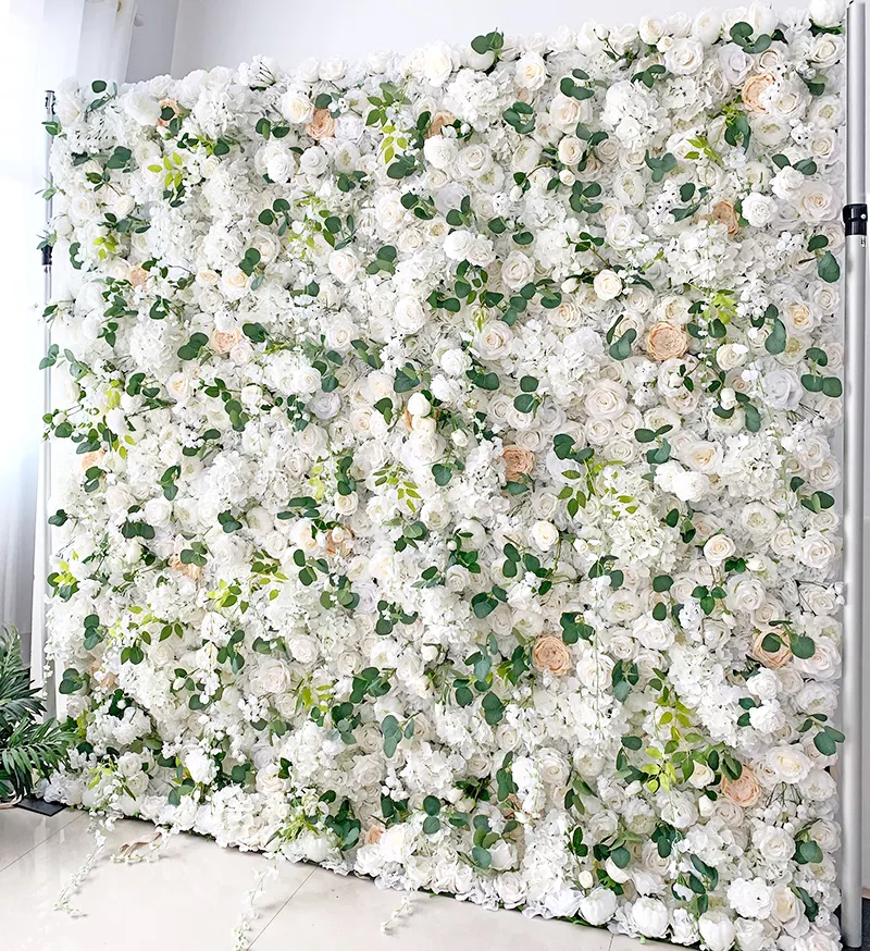 Wedding Backdrop 3d Cloth Flowers Wall Silk Rose Ball Centerpiece Runner Grid Base Flower Wall Panel For Wedding