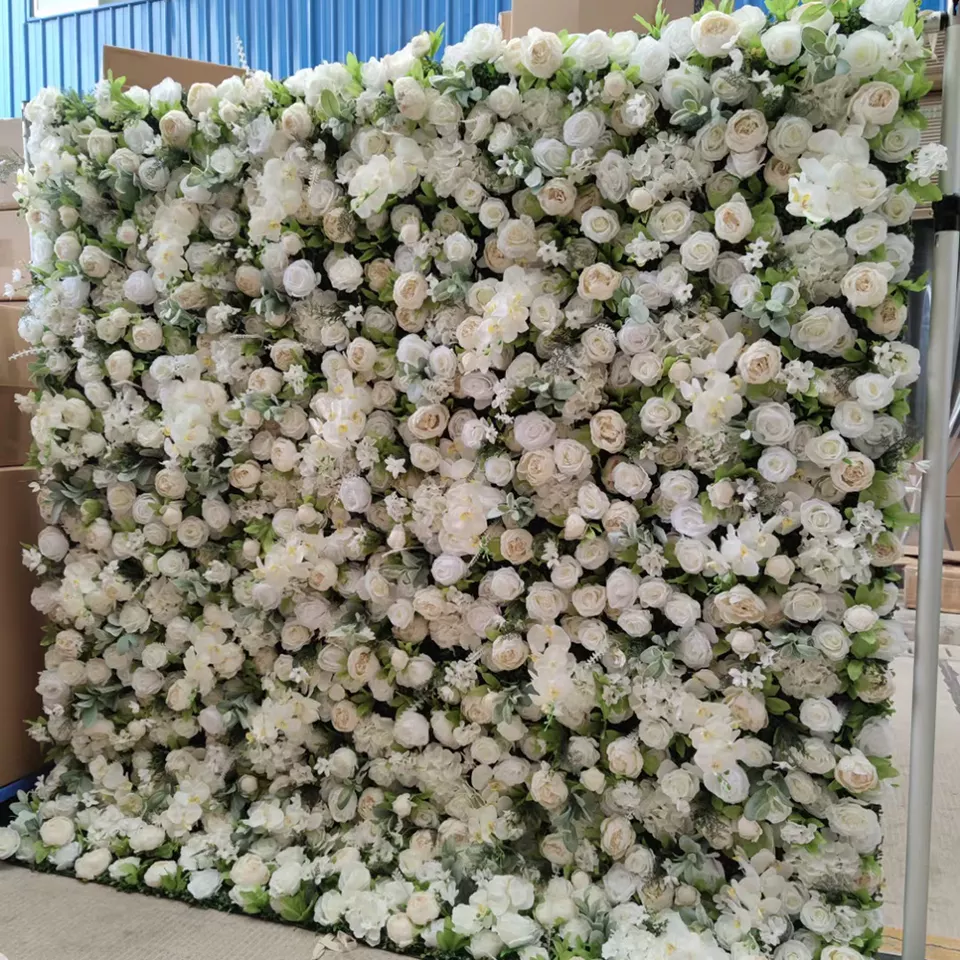 Wedding Backdrop 3d Cloth Flowers Wall Silk Rose Ball Centerpiece Runner Grid Base Flower Wall Panel For Wedding