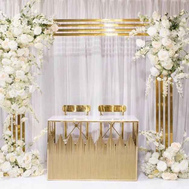 New Stainless Steel Gold Column Chuppah Gazebo For Beach Wedding Decor