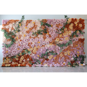 Wedding Stage Floral Backdrop Decor High Quality Pink Rose Flower Wall Curtain Mat 3d Roll Up Cloth Fabric Flower Wall