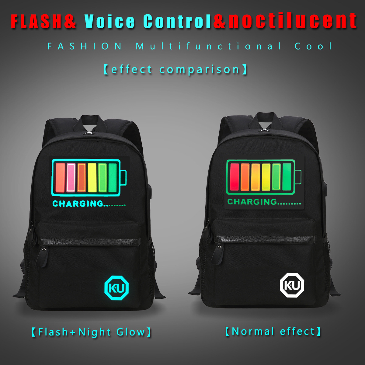 Wholesale LED Voice Vontrol Flash Backpack Personalized Light Shiny Gloss Waterproof School Backpacks Bag Student Mochilas