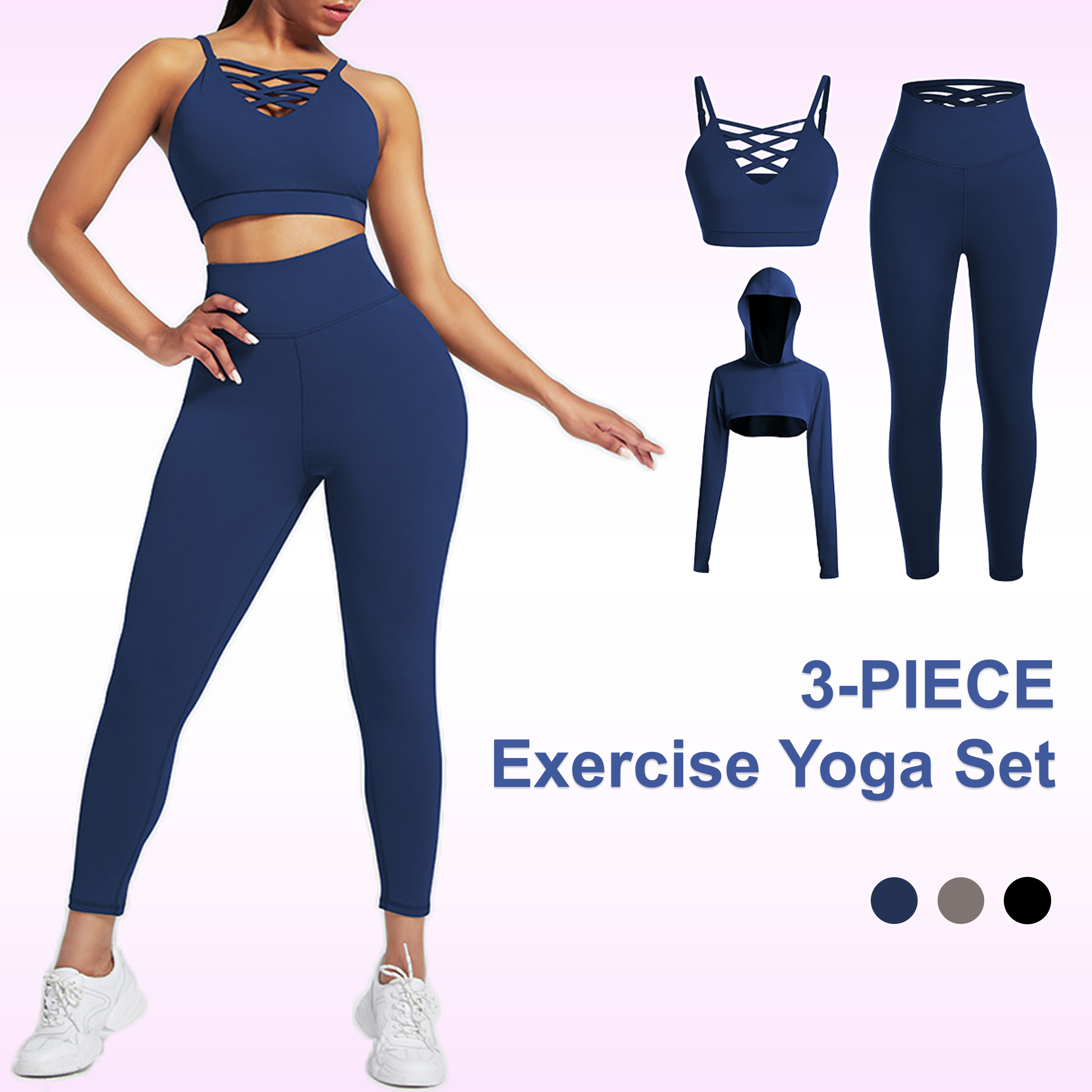 Wholesale 3 Pcs Women Hollow Fitness Seamless Active Wear Yoga Set Workout Clothing Gym Sets