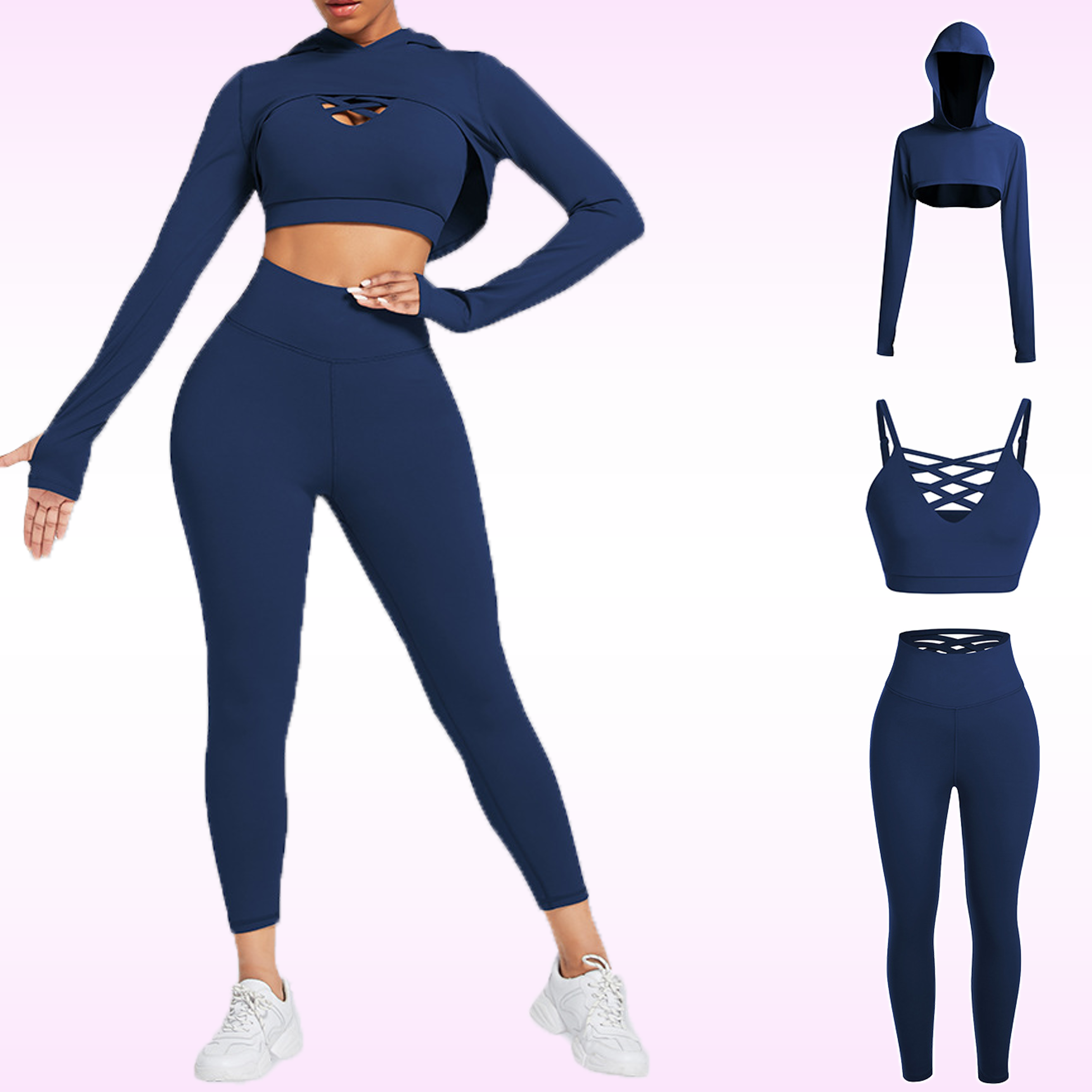 Wholesale 3 Pcs Women Hollow Fitness Seamless Active Wear Yoga Set Workout Clothing Gym Sets