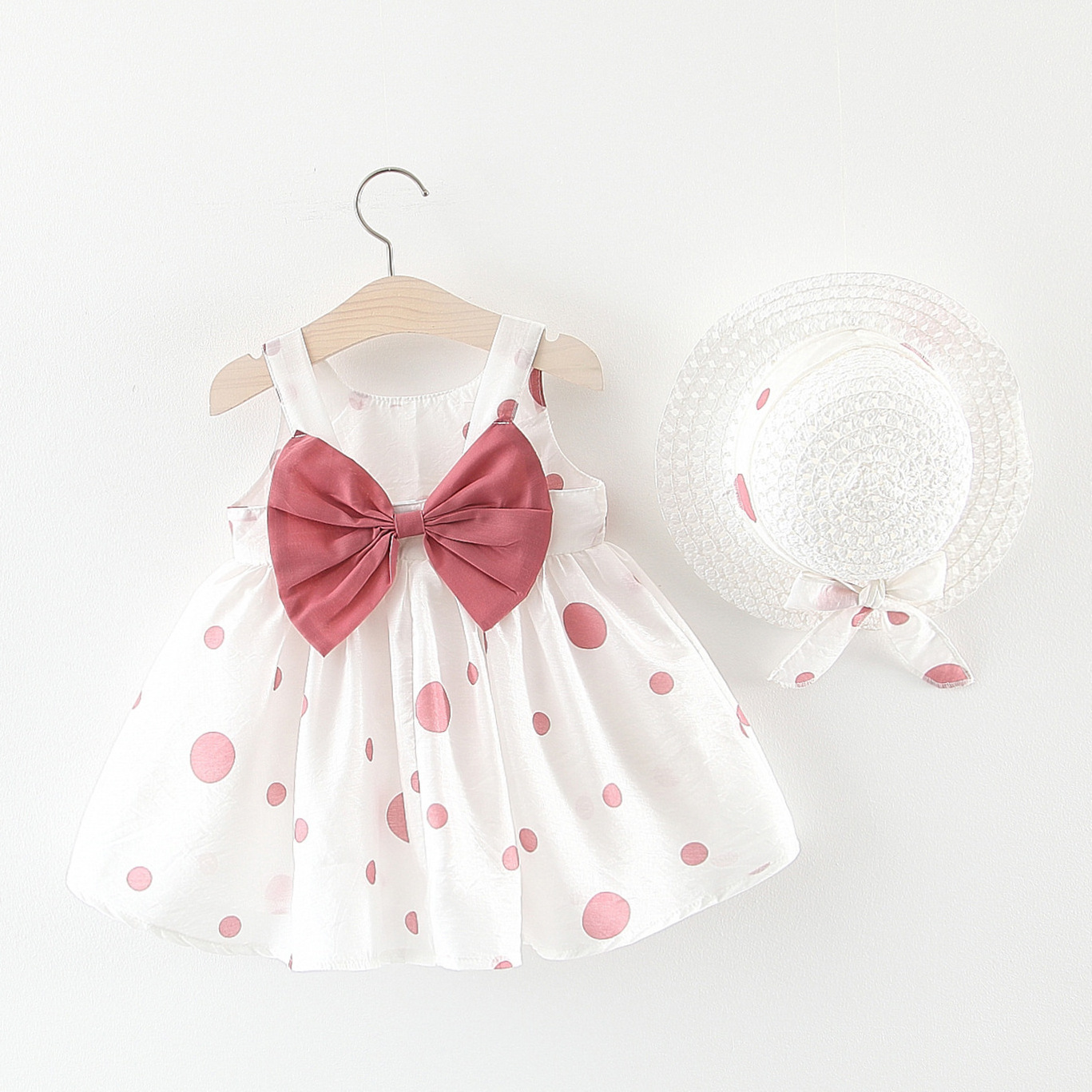 Top Fashion Dress Sleeveless Backless Big Bow Decoration Floral Skirt Baby Girl Party Dress With Hat