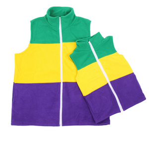 Rarewe Original Design Color Matching Mardi Gras Waistcoats Mom And Me Polar Fleece Vest Carnival Girls Jackets