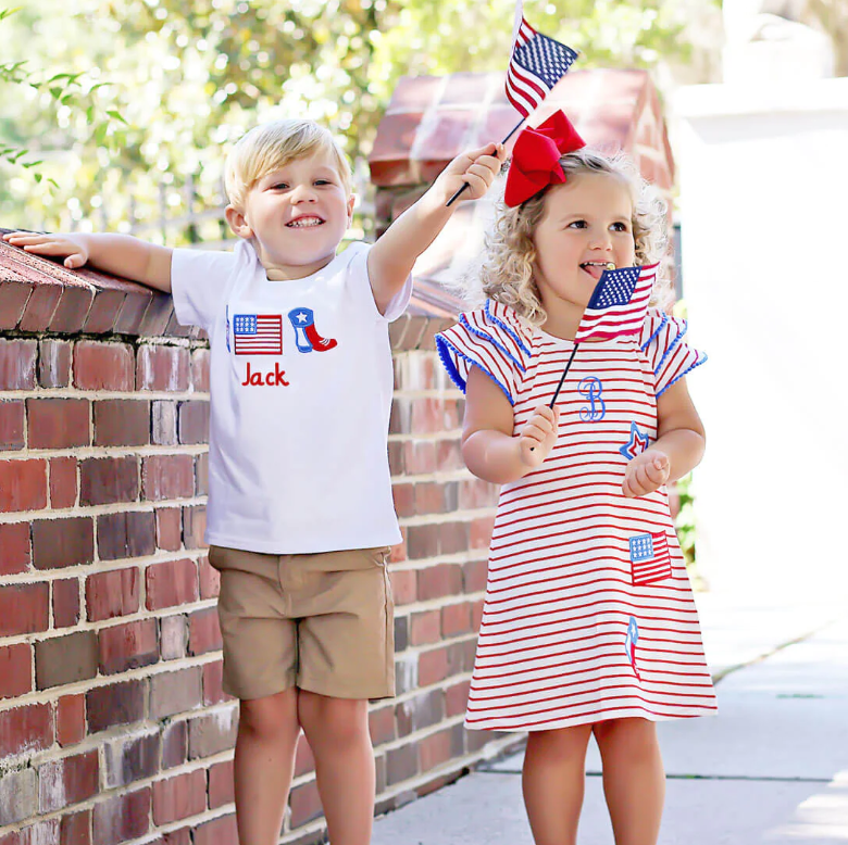 Rarewe Original Design 4th of July Independence Day Red And White Stripe Star Ruffle Sleeves Dress