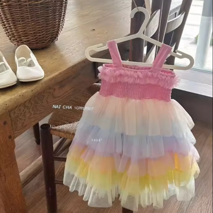 Rarewe High Quality Sleeveless Layered Princess Dress Birthday Dress Girls Tulle Dresses for Summer