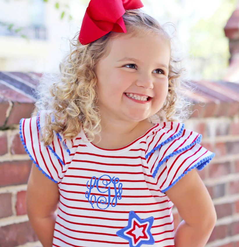 Rarewe Original Design 4th of July Independence Day Red And White Stripe Star Ruffle Sleeves Dress