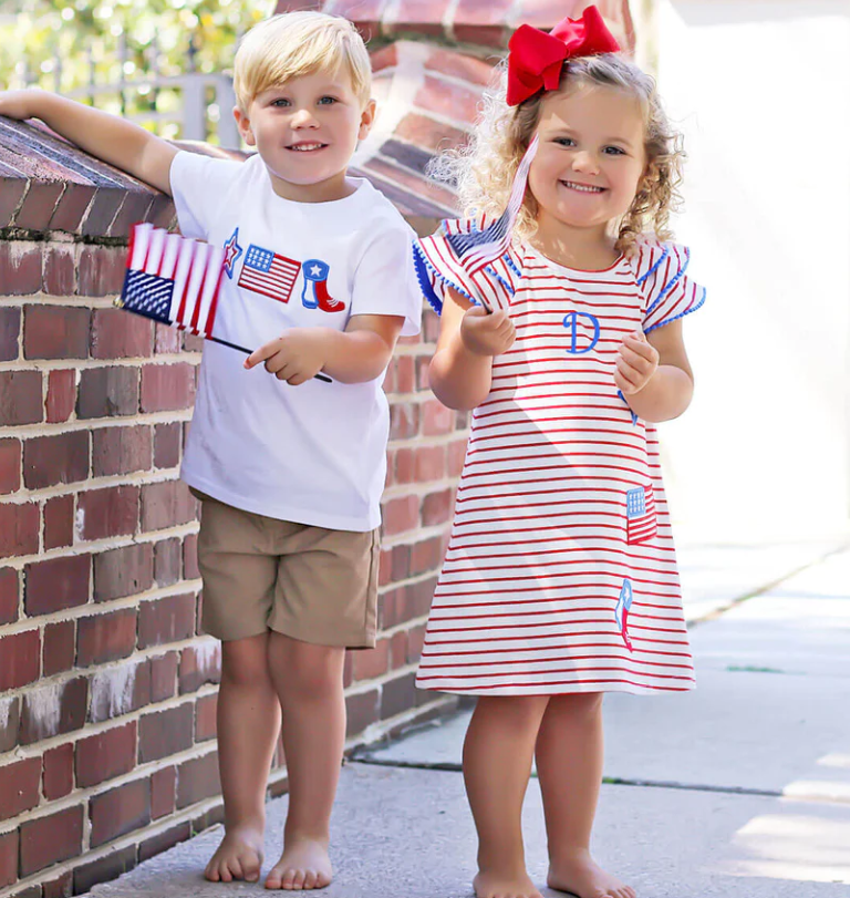 Rarewe Original Design 4th of July Independence Day Red And White Stripe Star Ruffle Sleeves Dress