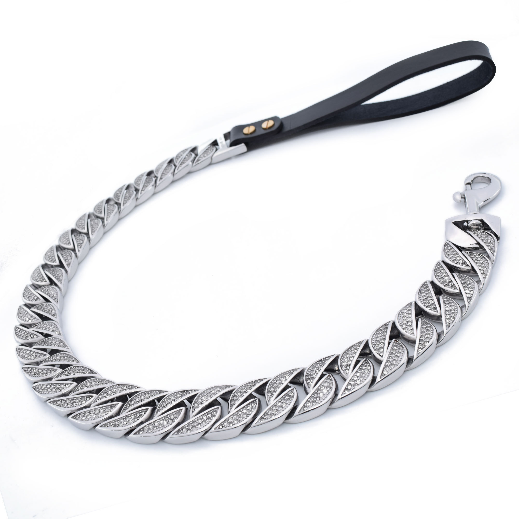 Stainless steel chunky dog chain 18k plated cuban diamond pet collar