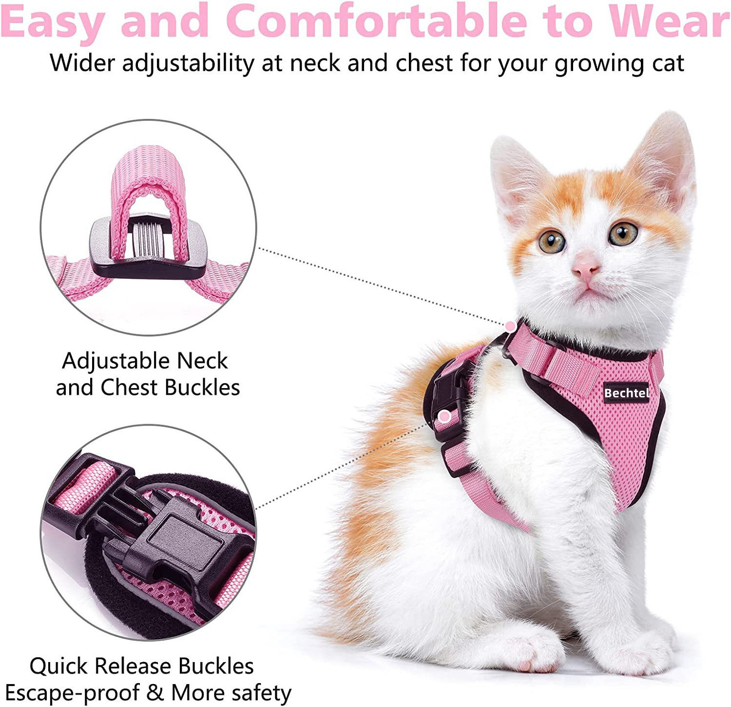 Escape Proof Lightweight Soft Mesh Cat Harness And Leash For Walking