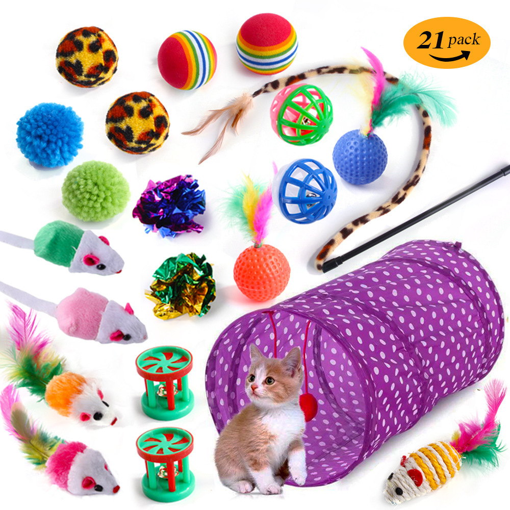 Custom logo cat toy set interactive assorted designs cat toys pack