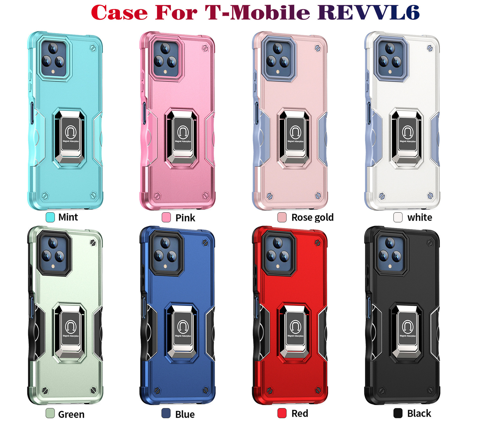 Premium Anti Shock Kickstand 2 in 1 Armor Phone Case for T-Mobile REVVL6 REVVL V+ 6 Pro 6Pro Shockproof Cases