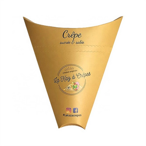 Custom Food Grade Biodegradable Triangle Egg Waffle Packaging Takeout Takeaway Pizza Cone Crepe Packaging Box Crepes Holder