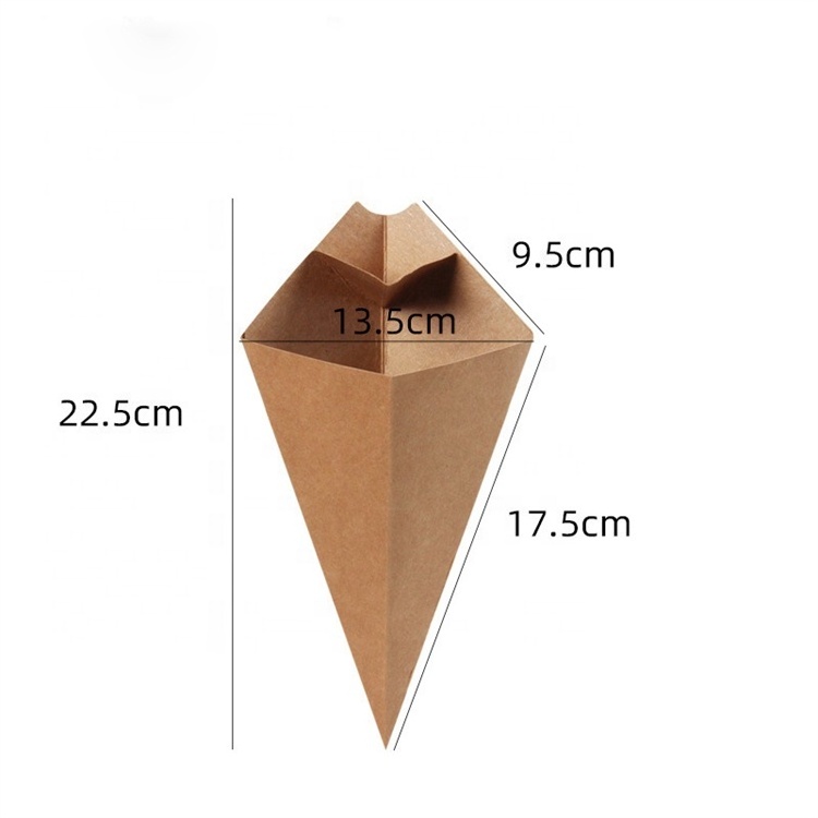 Custom Logo Printed Food Cardboard Paper Triangular French Fries Cone Box with Sauce