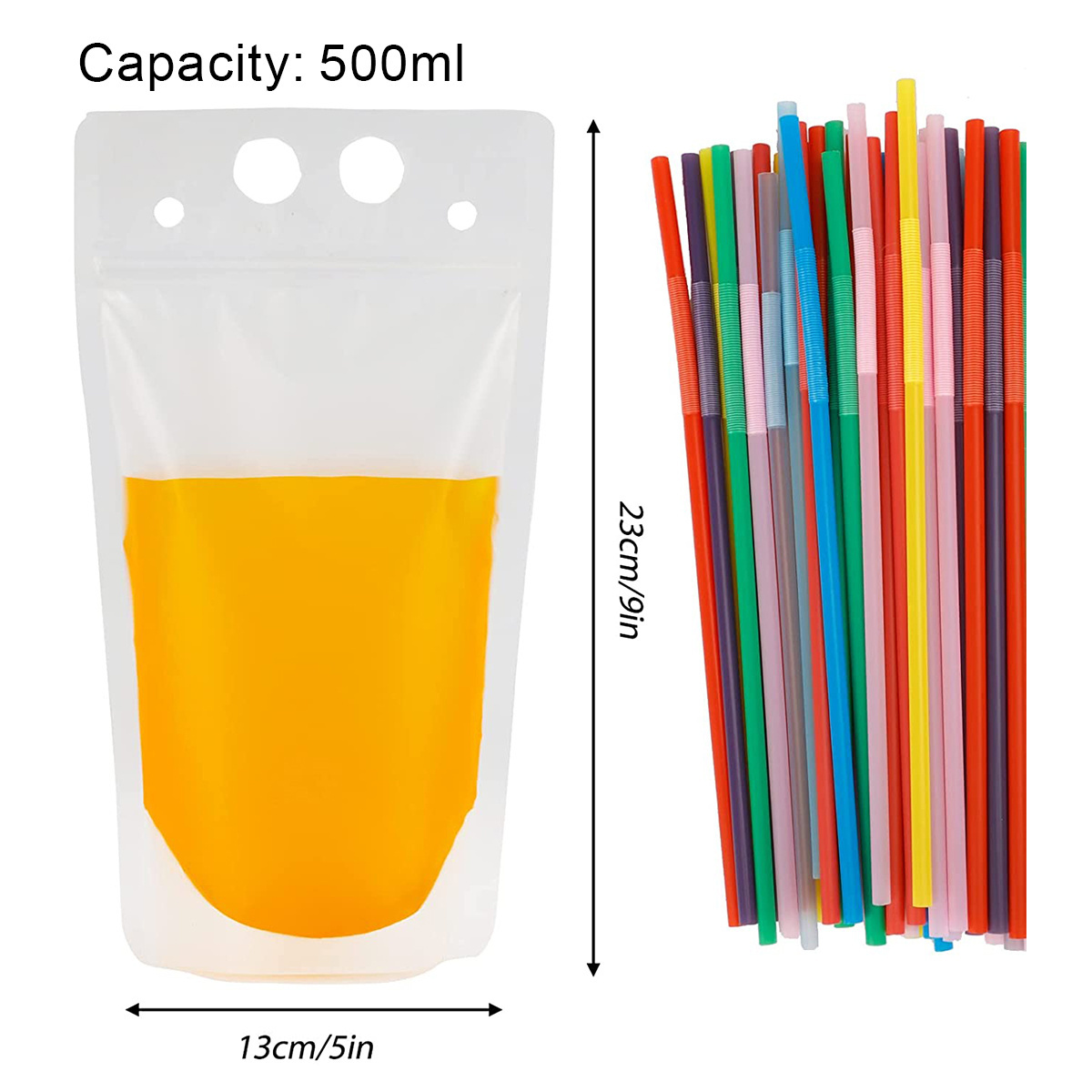 Accept Logo Translucent Reclosable Zipper Plastic Juice Water Beverage Liquid Packaging Sack Bags Drink Pouches with Straws