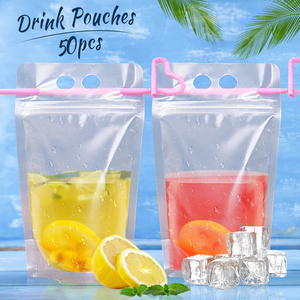 Accept Logo Translucent Reclosable Zipper Plastic Juice Water Beverage Liquid Packaging Sack Bags Drink Pouches with Straws