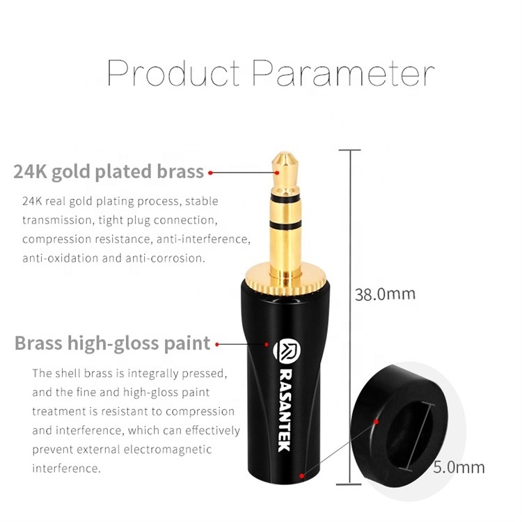 RASANTEK High end 3.5 mm 5 Pole 4 Pin Gold-plated Speak Conector 3.5 Headphone Plug Audio Jack for Audio Video