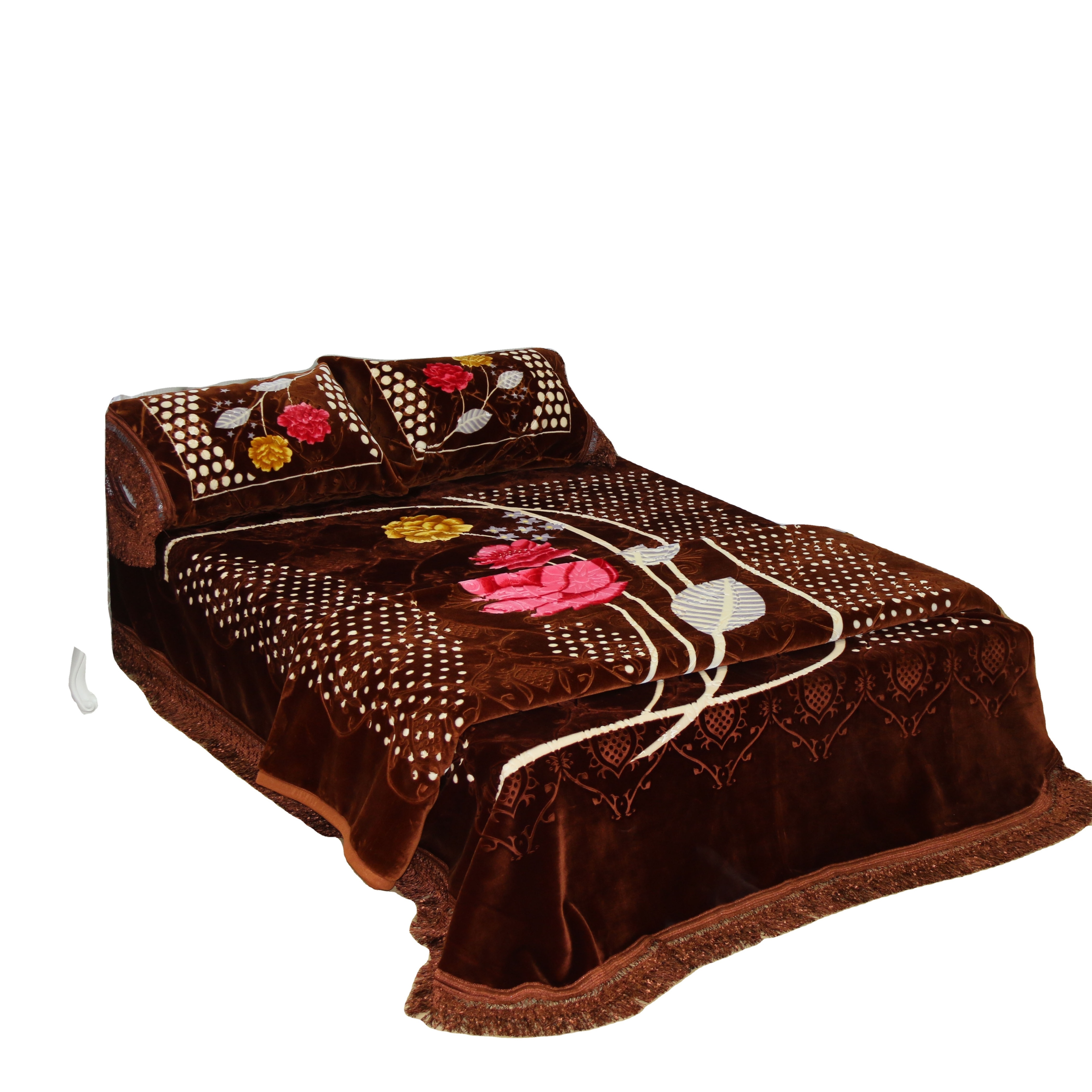 Classic Flower Design Middle East Style Super Soft Embossed 4pcs Raschel Blanket Set