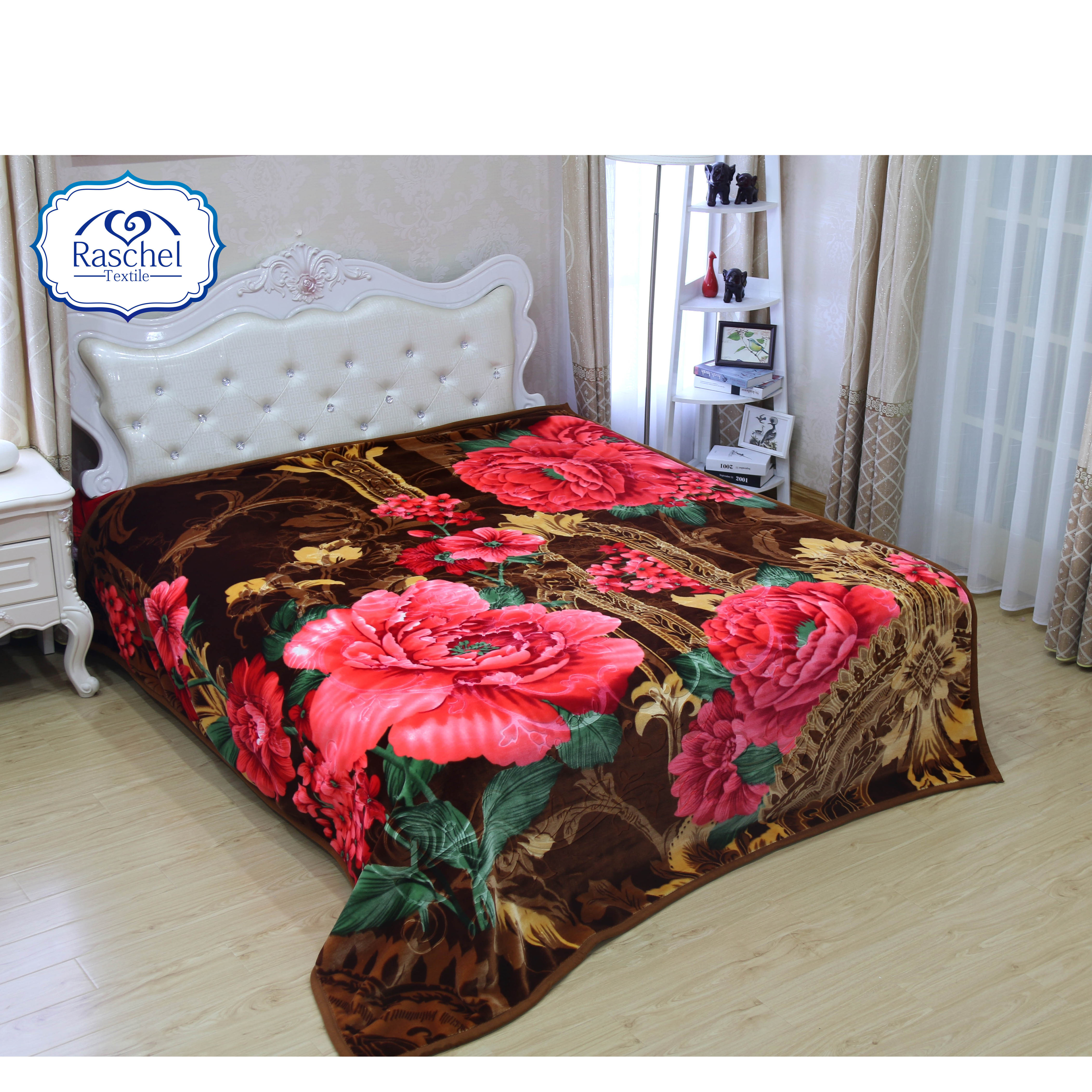 Large Size 5.5kg 2ply 1side Embossed Plush Raschel Blanket For Arabic Market