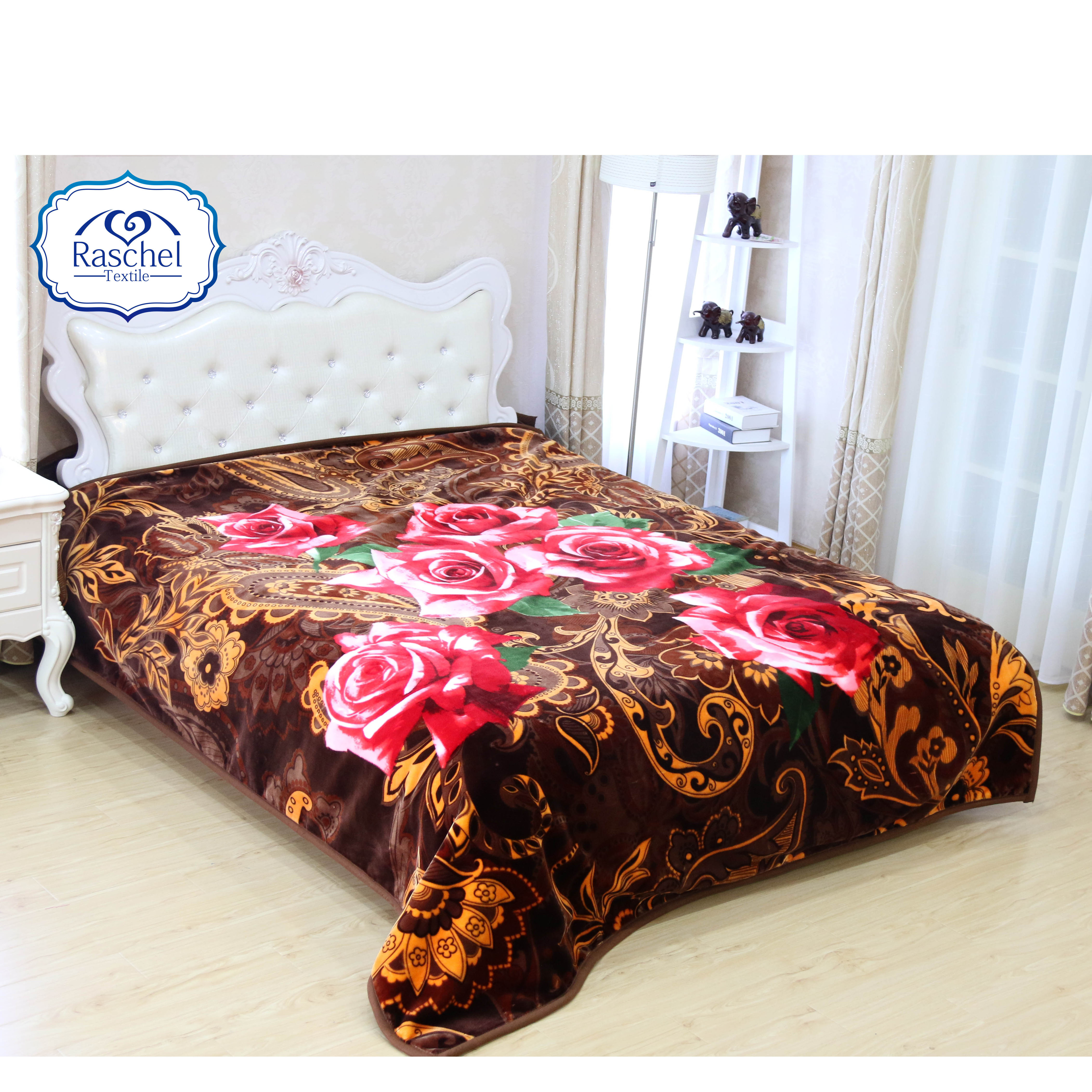 Large Size 5.5kg 2ply 1side Embossed Plush Raschel Blanket For Arabic Market