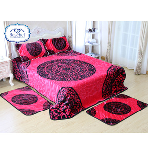 Hot Sale 100% Polyester Luxury Queen Size Embossed Mink Blanket Set / 5 Pcs Ball blanket Set