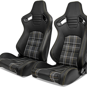 Jiabeir Universal Racing Bucket Seats Pair With Dual Sliders PVC Yellow Stitch Fabric Carbon Leather Reclinable Left Right