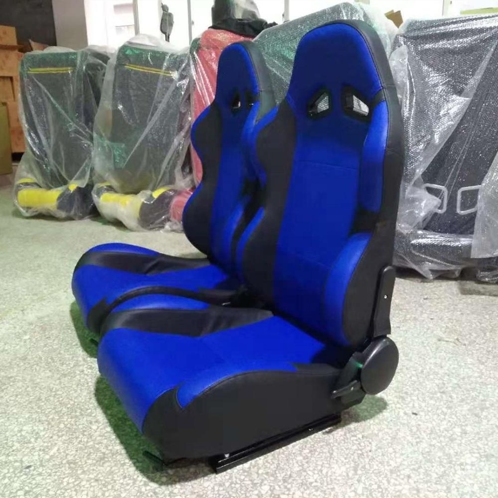 Fully Reclinable PVC Leather Blue/Black Racing Sseat+Slider Rail Passenger Side Car Seat Foams