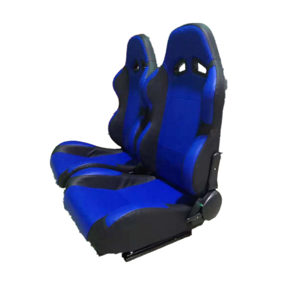 Fully Reclinable PVC Leather Blue/Black Racing Sseat+Slider Rail Passenger Side Car Seat Foams