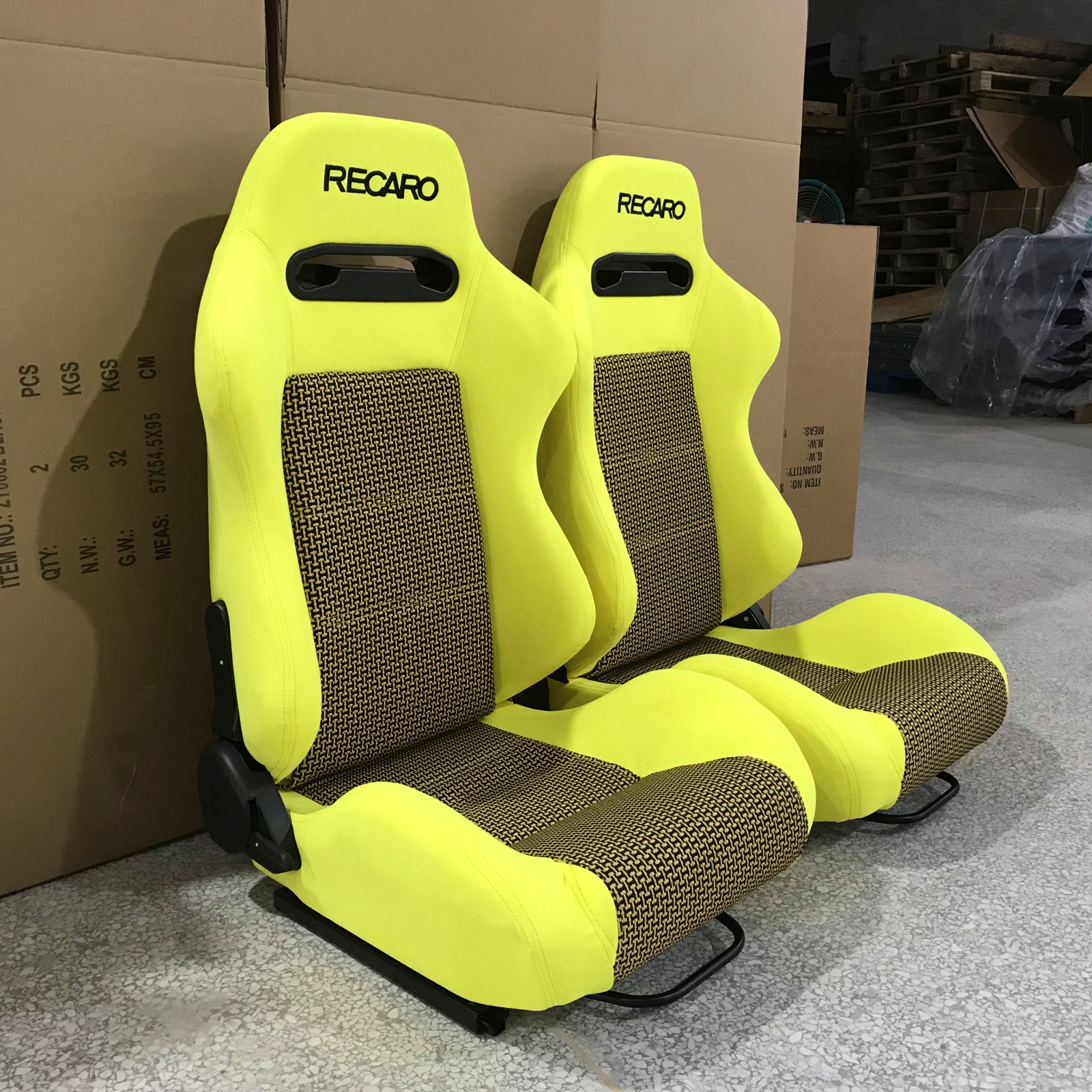 Jiabeir Universal Pair Of Customized Recaro Yellow Suede Racing Bucket Seats With Dual Lock Rails