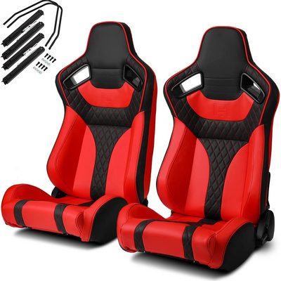 Jiabeir Recaro Reclinable Black Red PVC Leather Black Stitch Racing Bucket Seats With Slider