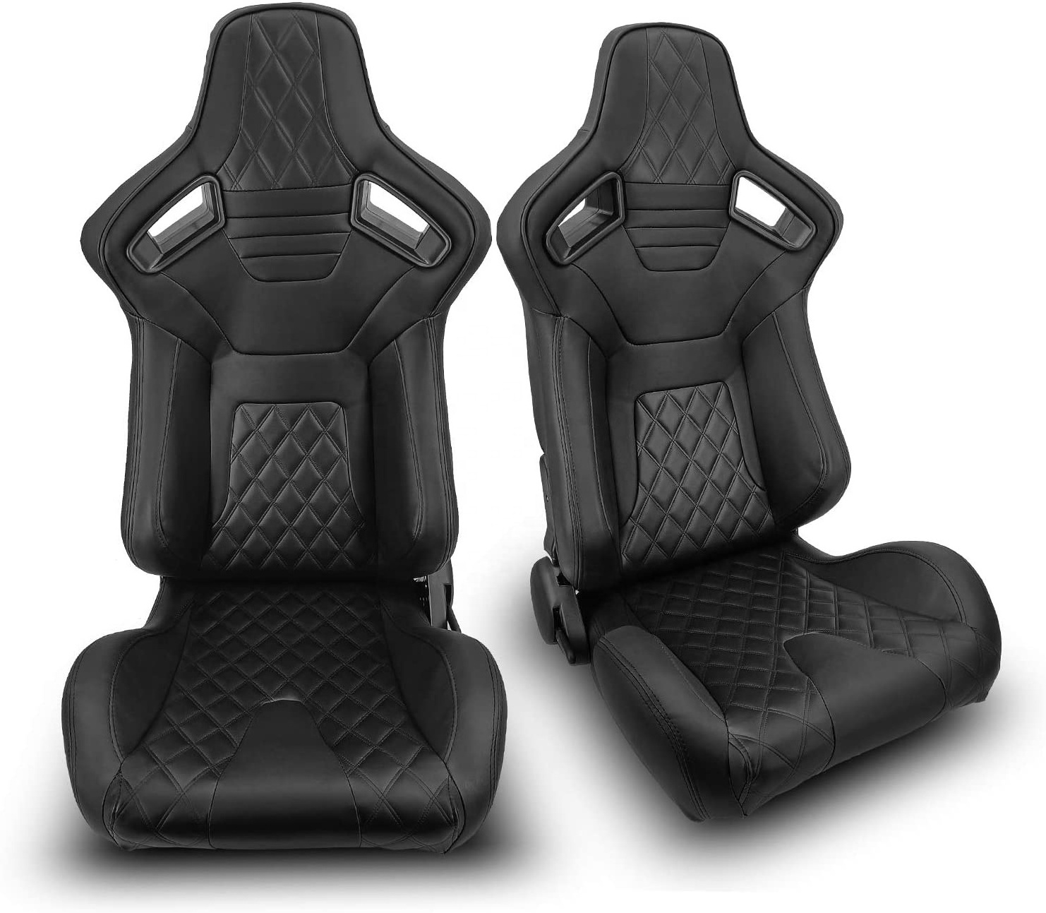 Pair Of Black PVC Leather Carbon Fiber Polyurethane Backing With Double Slider Bucket Racing Seat