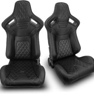 Pair Of Black PVC Leather Carbon Fiber Polyurethane Backing With Double Slider Bucket Racing Seat