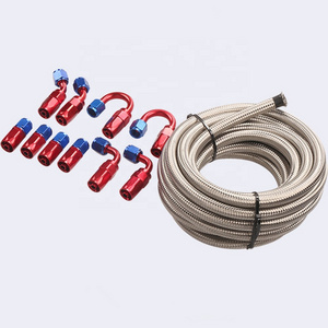 Degree Aluminum Alloy Oil Cooler Swivel Oil Fuel Gas Line Hose Pipe Adapter Fitting AN10 Rubber Inner Tube Nylon Cover