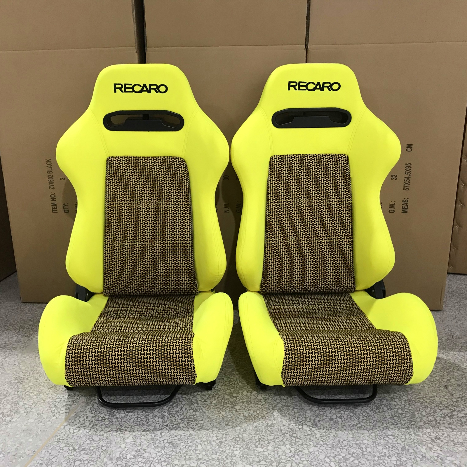 Jiabeir Universal Pair Of Customized Recaro Yellow Suede Racing Bucket Seats With Dual Lock Rails