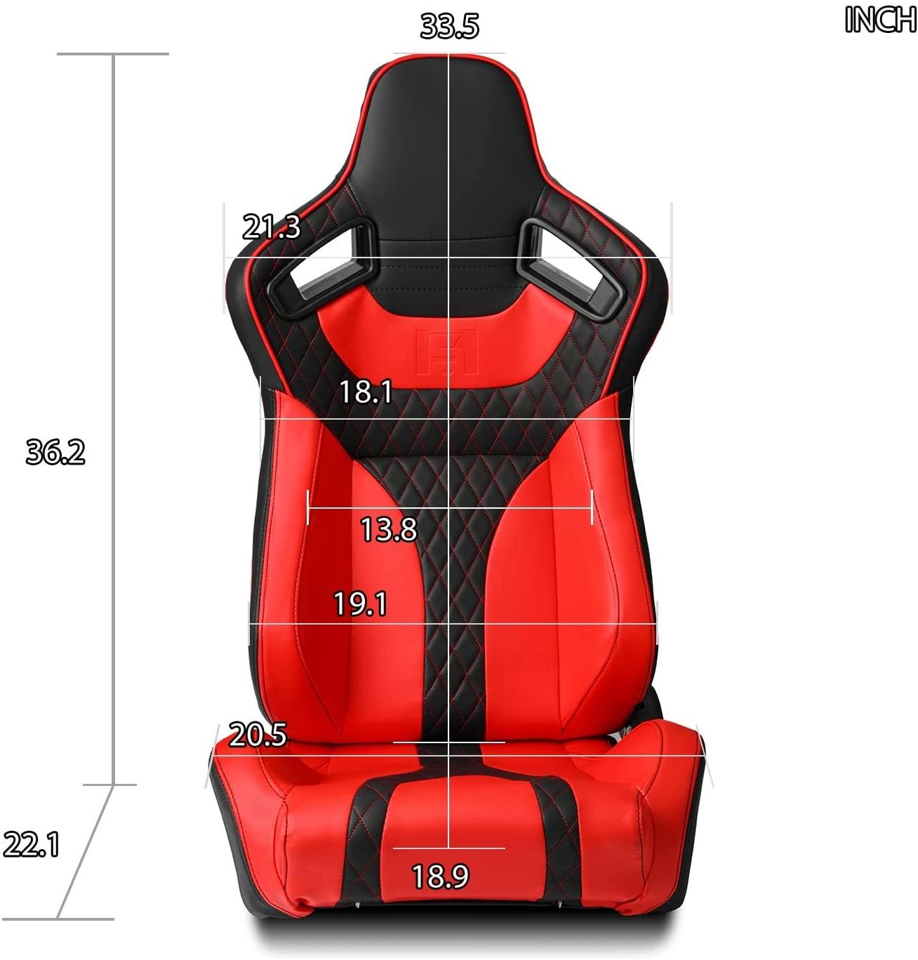 Jiabeir Recaro Reclinable Black Red PVC Leather Black Stitch Racing Bucket Seats With Slider