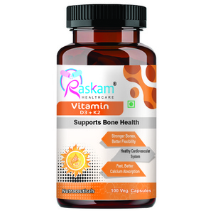 Supply High Quality Raskam Vitamin D3+K2 Supports Bone Health -100 Veg Capsules  Better Calcium Absorption