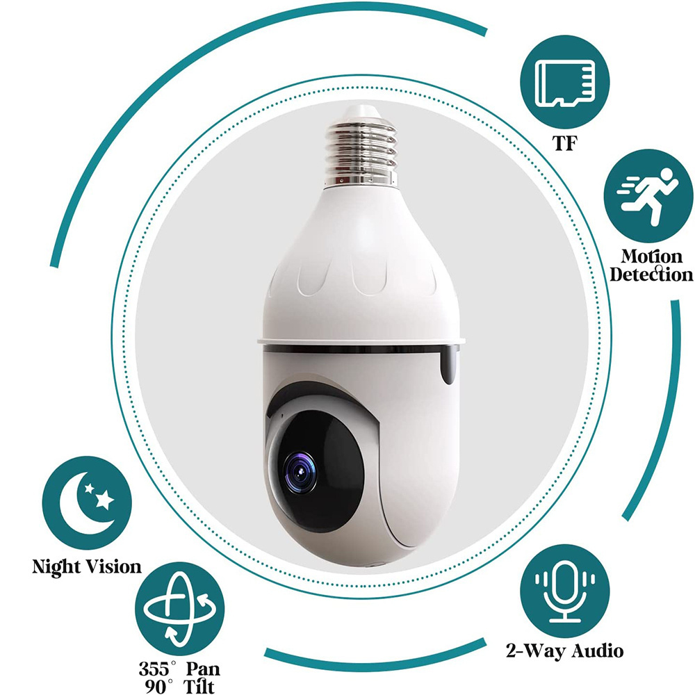 1080P WiFi Home Bulb Camera System Screw Base Wireless Home Surveillance Cameras 360 Degree Panoramic View Lens Night Vis CC203