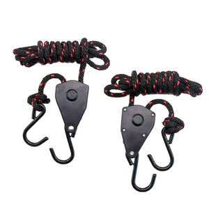 Rope Ratchet Hanager 3/8" 15ft Block and Tackle Ratchet Tie Down Rope Hotist Pulley 250lb Weight Capacity