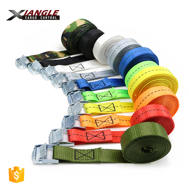 custom logo 1 inch 25mm 250kgs polyester cargo lashing strap cam buckle tie down straps