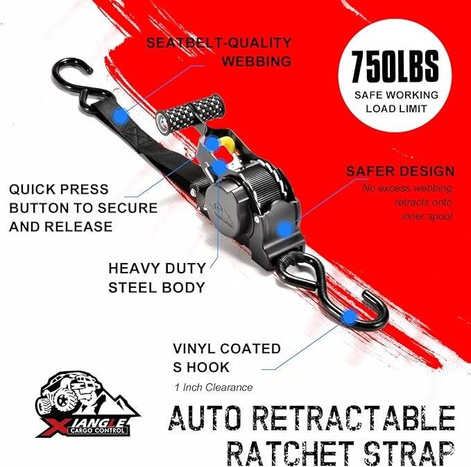 Automatic Rachet Strap 25mm 1500Lbs 700kgs Self Retracting Auto Retractable Ratchet Tie Down Strap Heavy Duty