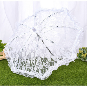 Mini Stainless Steel Wedding Lace Umbrella Bridal Decoration White Lace Wedding Umbrella