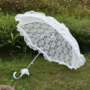 Handmade Wedding Bride Fabric Lace Parasol Umbrella  White Lace Wedding Umbrella