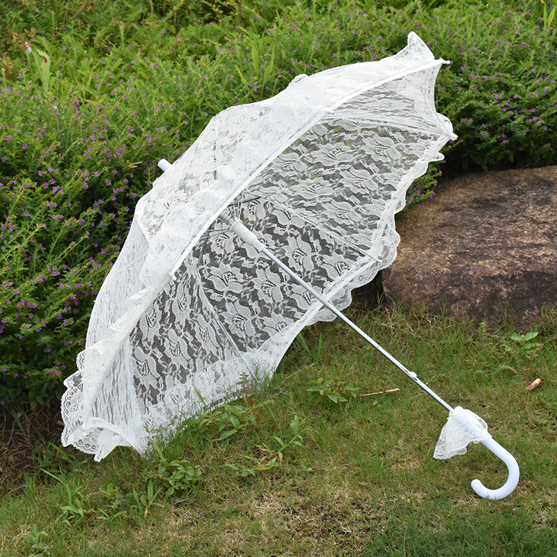 Handmade Wedding Bride Fabric Lace Parasol Umbrella  White Lace Wedding Umbrella