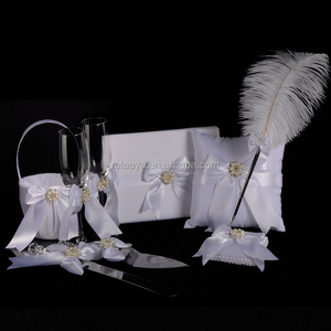 Wedding satin bow guest book ring pillow flower basket set wedding favor supplier sets