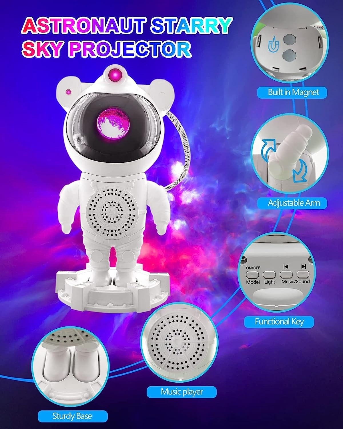 Newest Galaxy Projector Upgraded Astronaut Star Lamp Nebula Moon Ceiling Sky Night Light with Timer and Remote Bluetooth Speaker