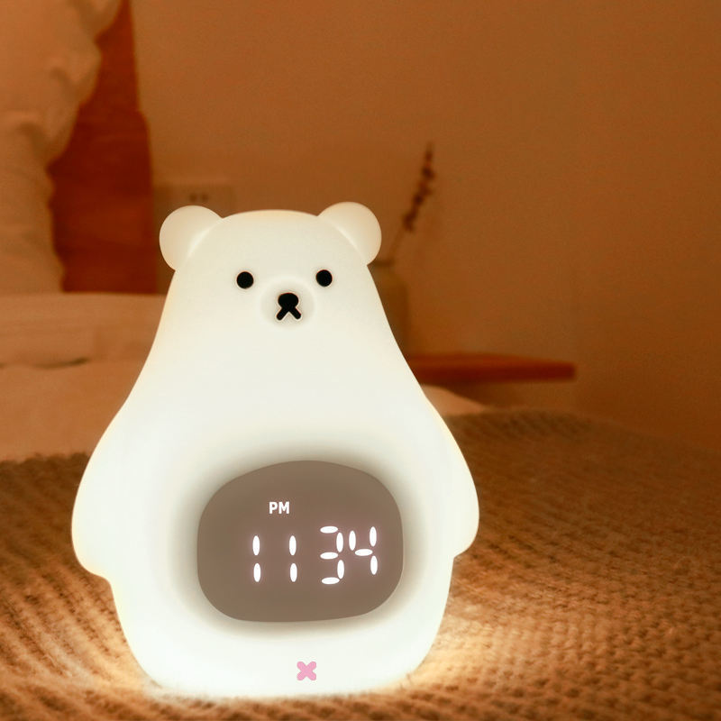 Kids Gift Soft Silicone Bear Led Night Lamp Touch Sensing Sleeping Lights With Timing & Alarm Clock Function